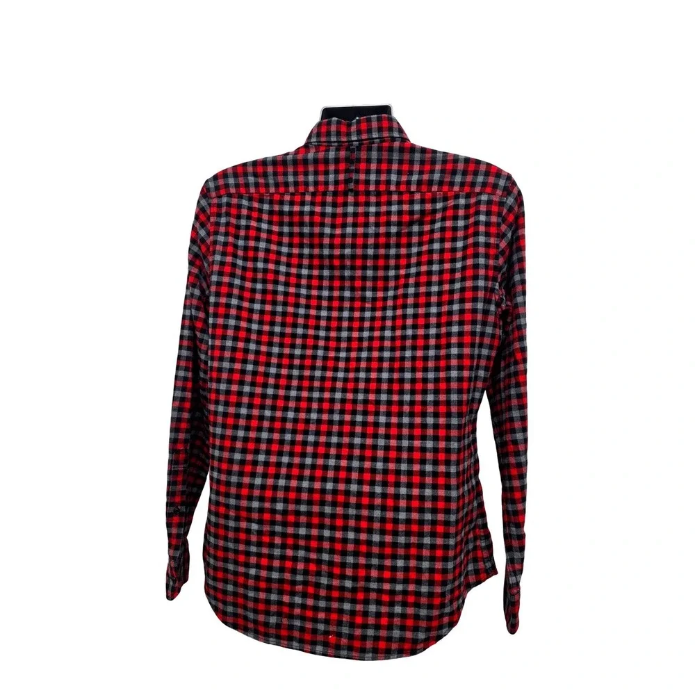 Banana Republic Mens Red Black Gray Grant Fit Luxe Flannel Button Down‎ Shirt M